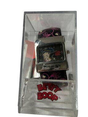 ‘09 Betty Boop Square Quartz Watch W/ Black Floral Strap In Display Case SEALED